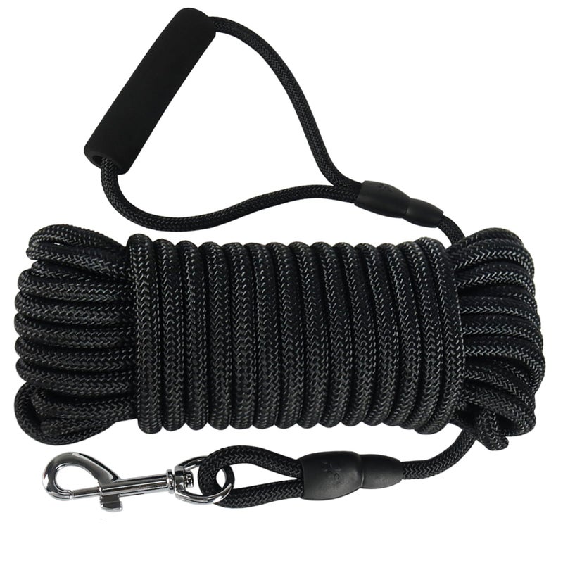 Vivifying Floating Long Dog Leash, 32ft Dog Training Leash for Outside and Yard, Durable Long Line Lead with Soft Handle for Camping, Hiking, Swimming, Beach and Lake (Black) - Image 1